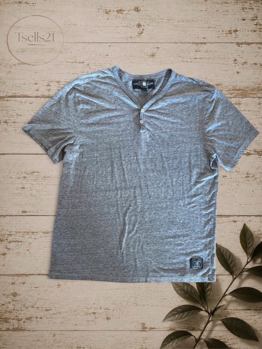 Lucky Brand Vintage 00s Gray Burnout Notch Neck Henley Tee - Size L